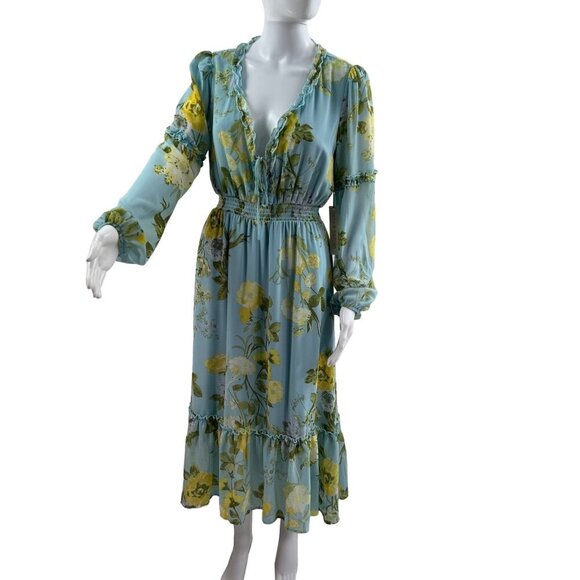 NWT June Hudson M Womens Maxi Dress Chiffon Ruffle Hem Smocked Waist Fairycore - Picture 1 of 16